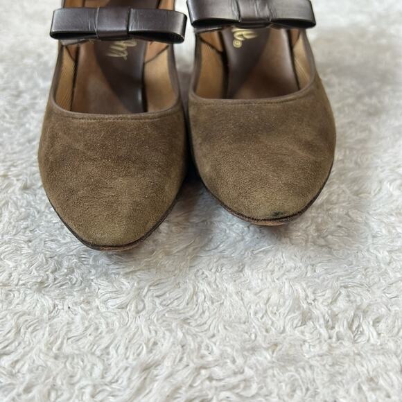 Lifestride brown suede and leather bow pointed toe heels, size 6 AA narrow - Picture 6 of 10